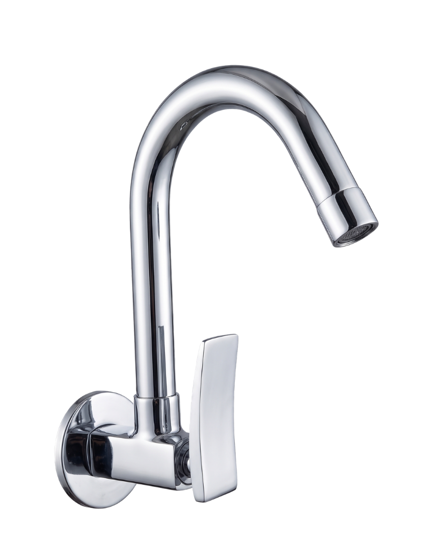 Sink Cock J Shaped Swivel Spout And Wall Flange