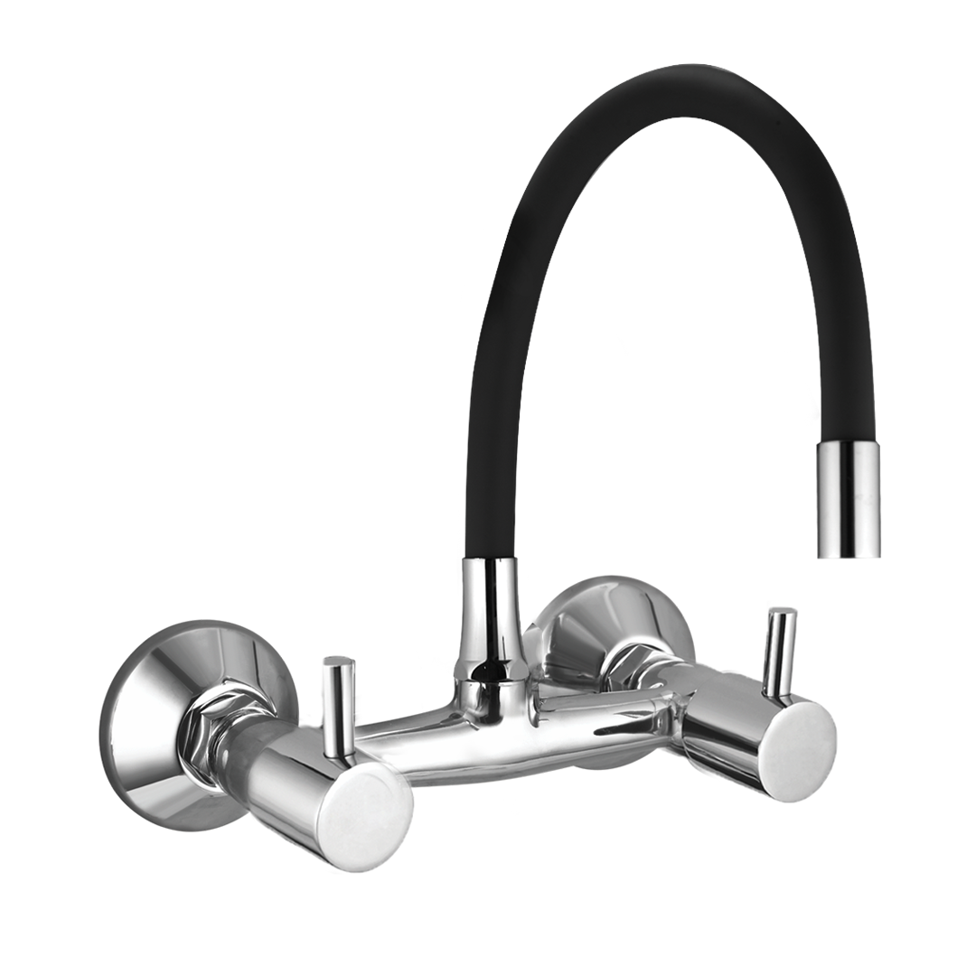 Meta Sink Mixer Wall Mounted With Flexible Spout 'Black', Connecting Legs And Wall Flange