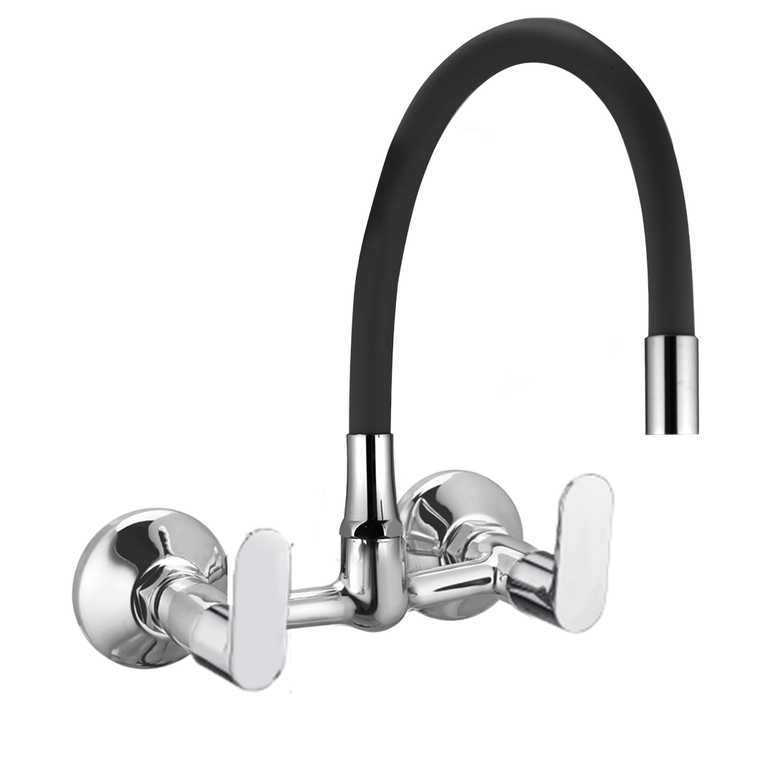 Devyn Sink Mixer Wall Mounted With Flexible Spout 'Black', Connecting Legs And Wall Flange