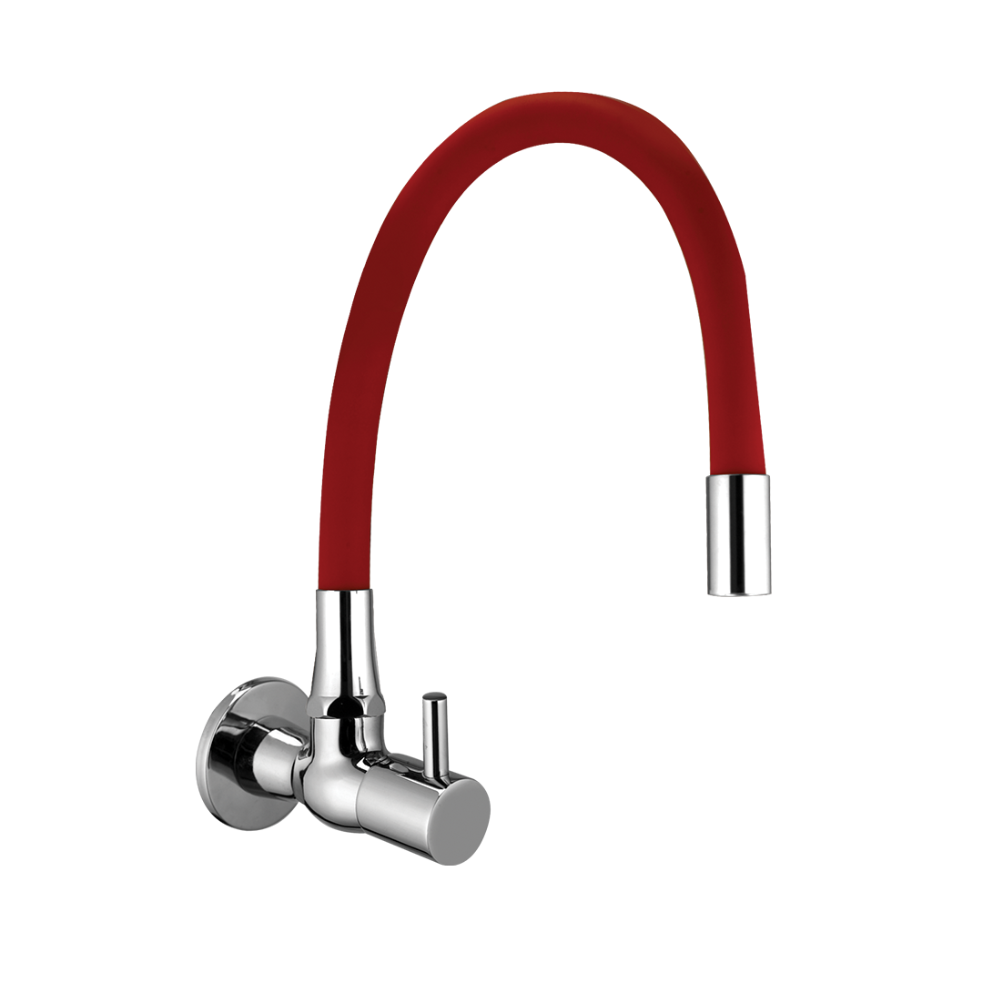 Meta Sink Cock With Flexible Spout 'Red' And Wall Flange