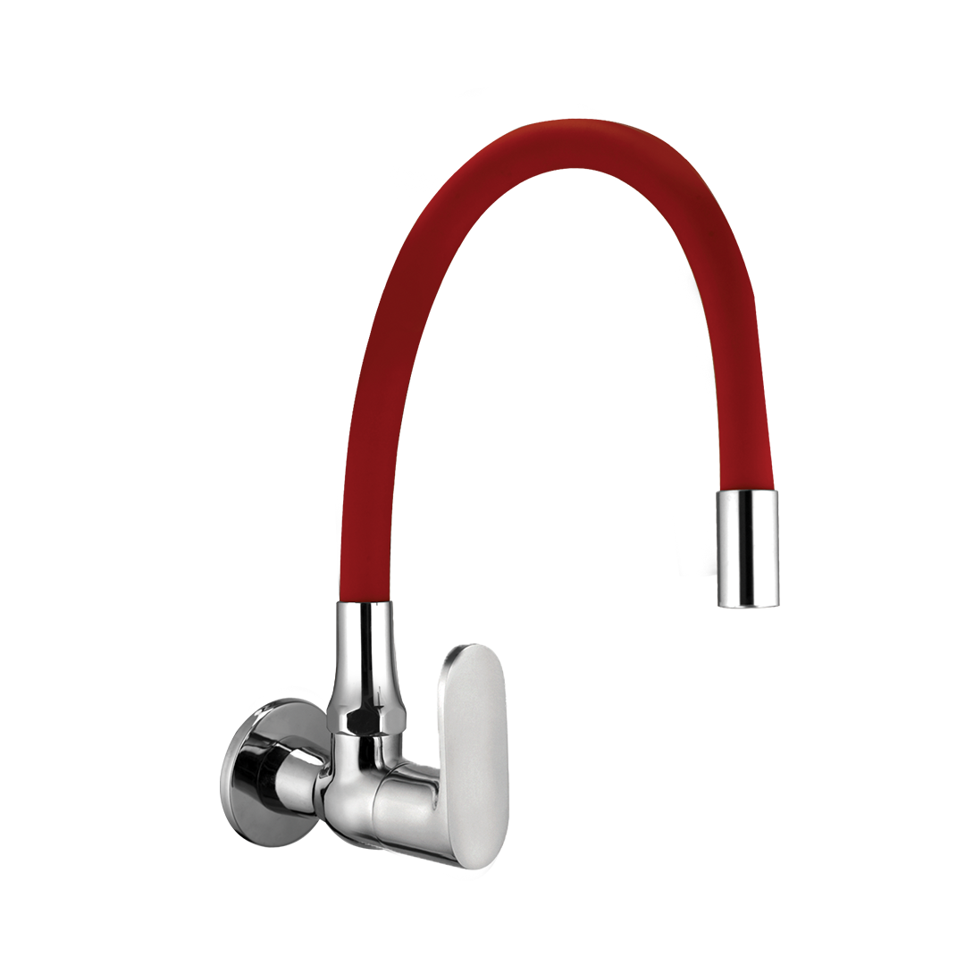 Devyn Sink Cock With Flexible Spout 'Red' And Wall Flange