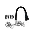 Meta Sink Mixer Wall Mounted With Flexible Spout Dual Flow 'Black', Connecting Legs And Wall Flange