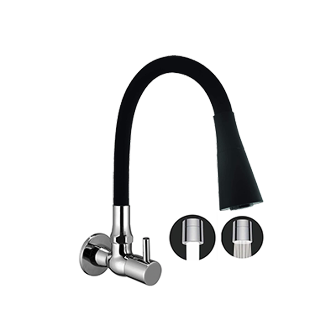 Meta Sink Cock With Flexible Spout Dual Flow 'Black' And Wall Flange