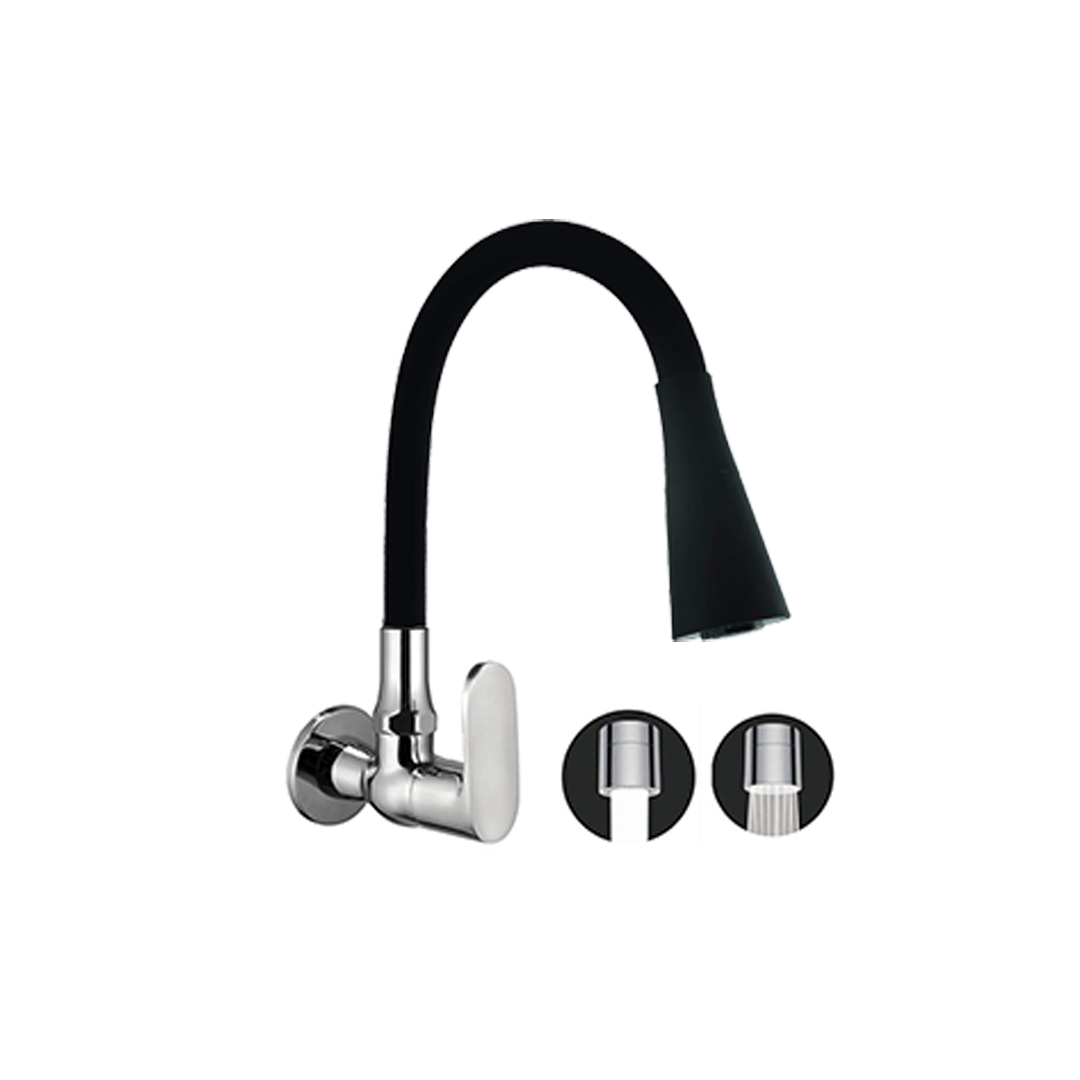 Devyn Sink Cock With Flexible Spout Dual Flow 'Black' And Wall Flange