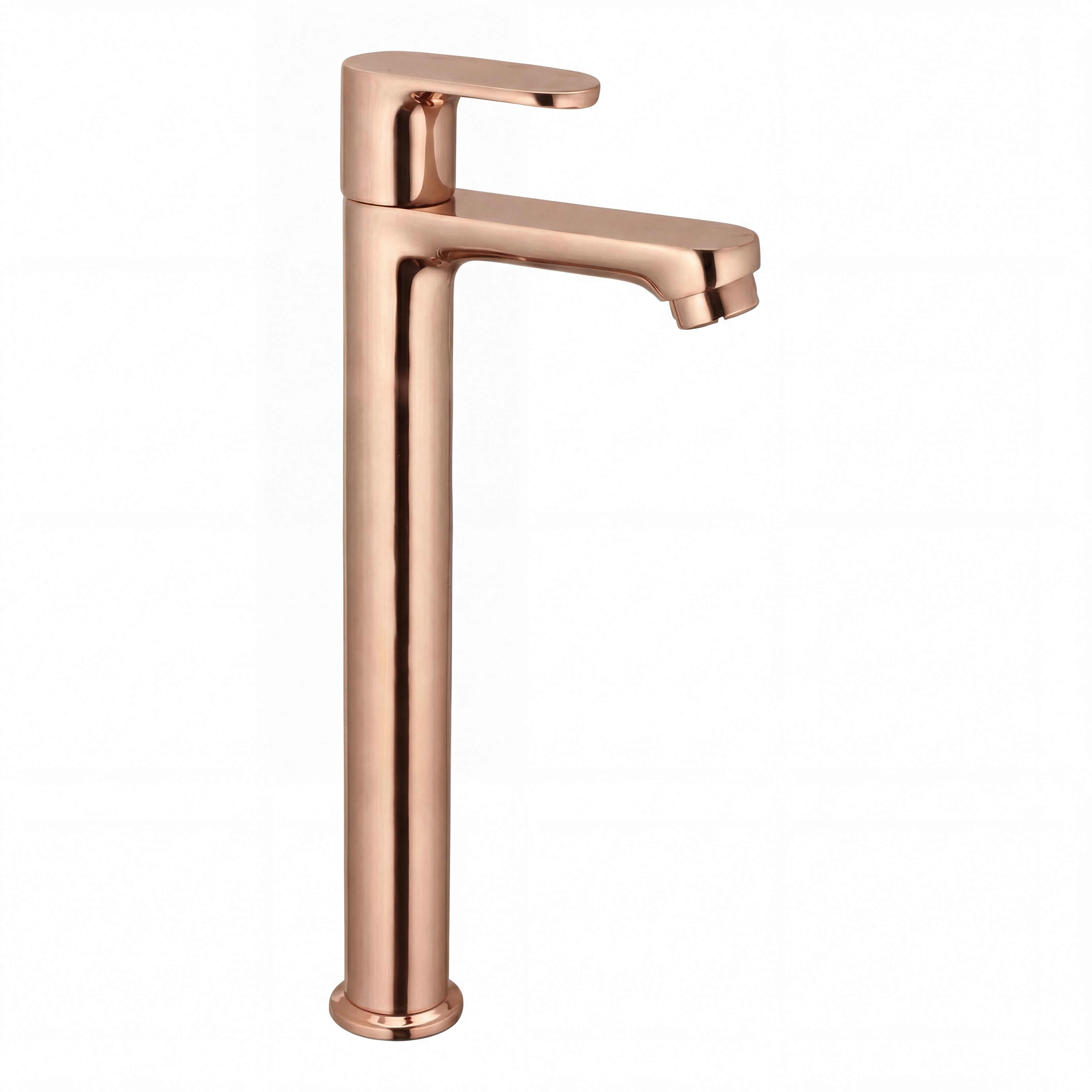 Rose gold faucet on a white background